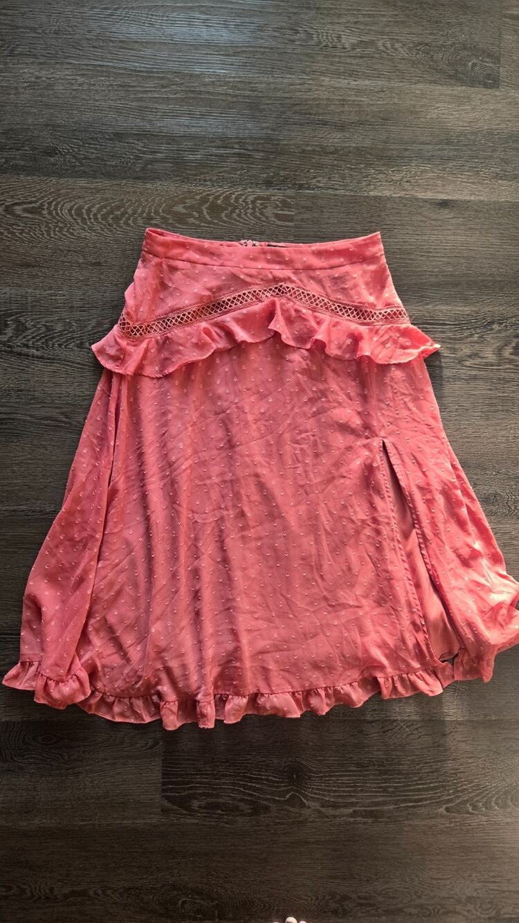 Lulus Swiss Dot Ruffle Skirt – Size Medium – Coral Pink